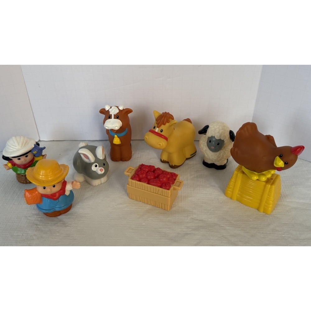 Fisher Price Little People Lot Of 9 KJ925 ANIMALS SOUNDS FARM Figures Apples Hay